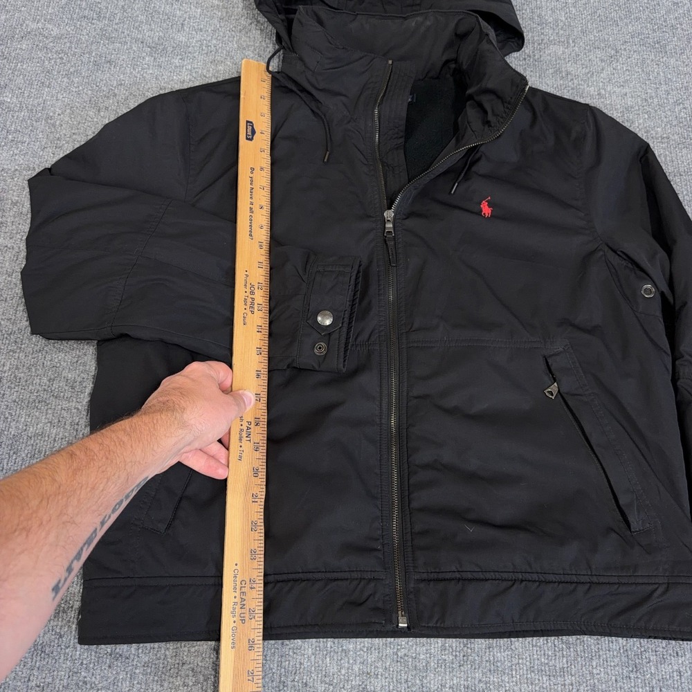 Polo Ralph Lauren Jacket Men Large Black Softshell Windbreaker Fleece Lined Hood - Picture 5 of 11
